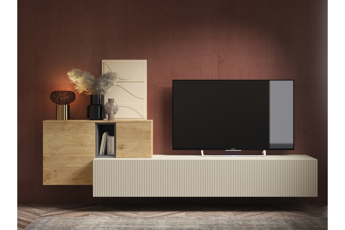 Mueble de televisión con panel de salón moderno de Bocubi Mobiliario colección Ilusion Day 13