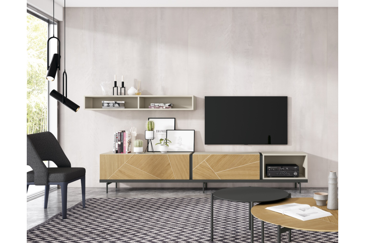 Mueble de televisión con panel de salón moderno de Bocubi Mobiliario colección Ilusion Day 51