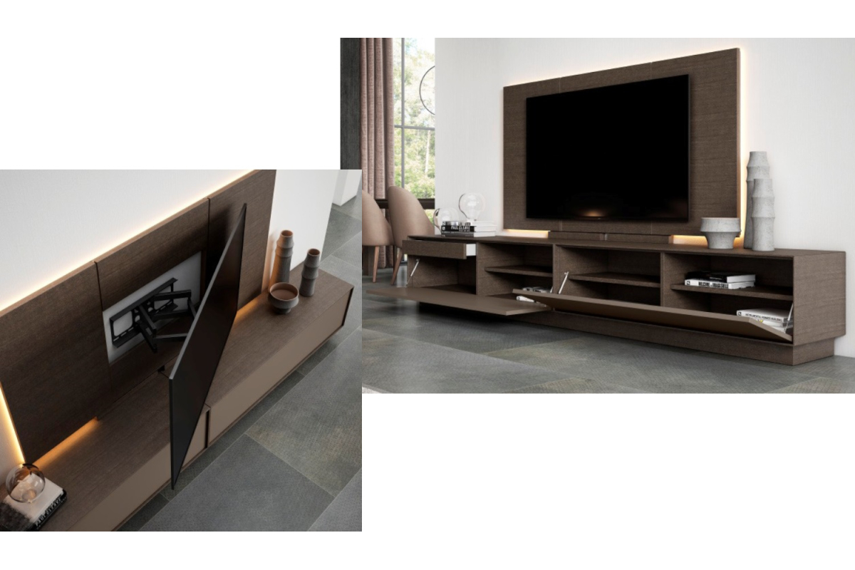 Detalle mueble de TV moderno de salón A. Brito mobiliario colección Ideas 738