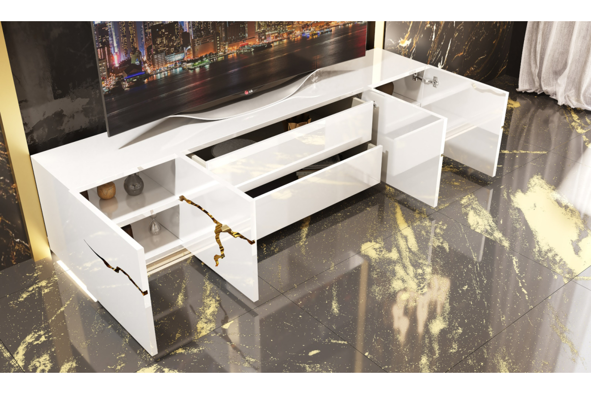 Detalle mueble TV moderno con luz de comedor de Franco Furniture colección Luxury 03
