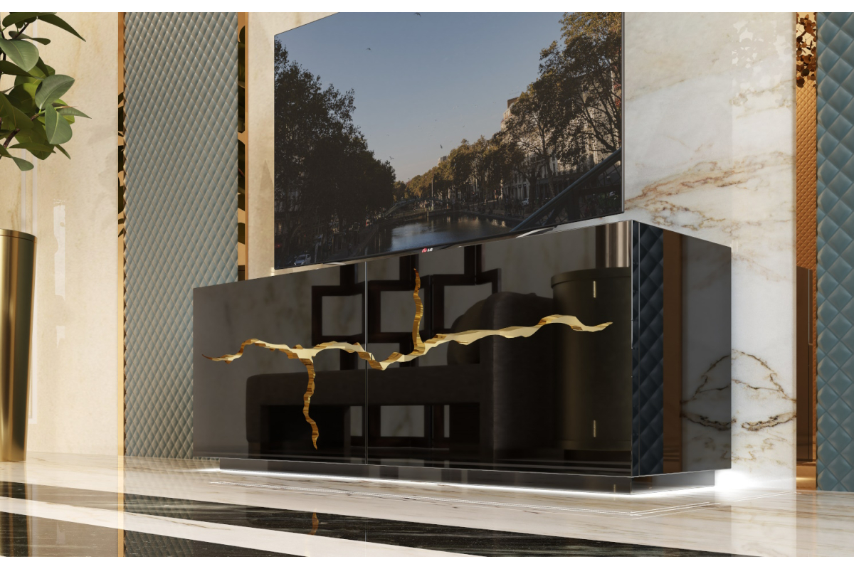 Mueble televisión moderno con luz de comedor de Franco Furniture colección Luxury 02.jpg