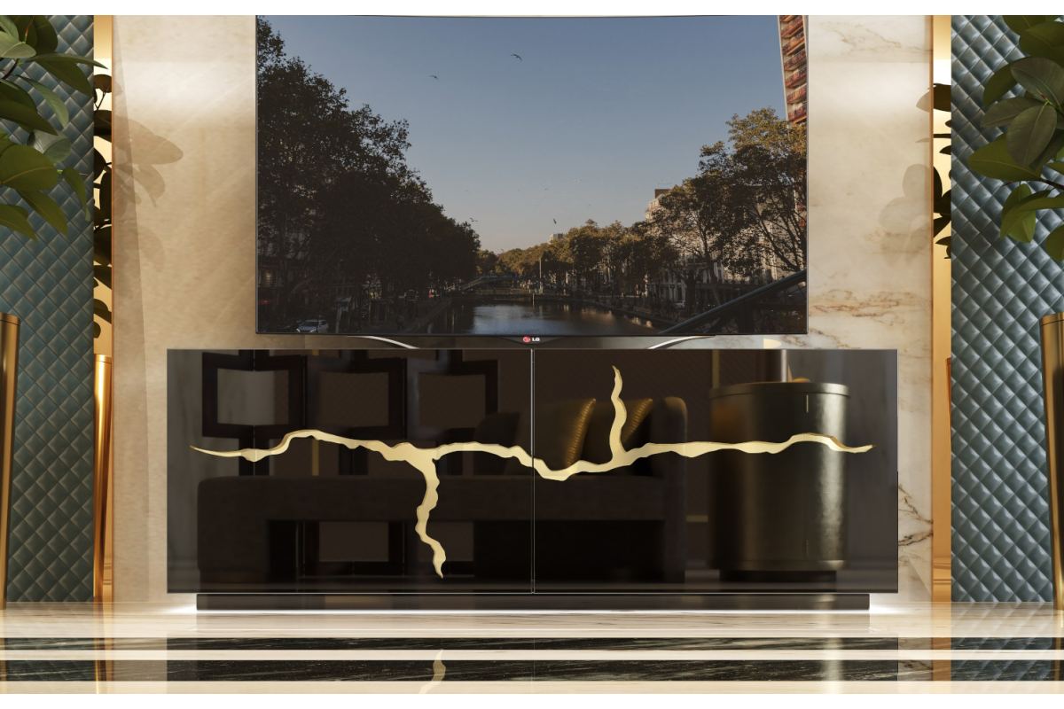 Mueble televisión moderno con luz de salón de Franco Furniture colección Luxury 02