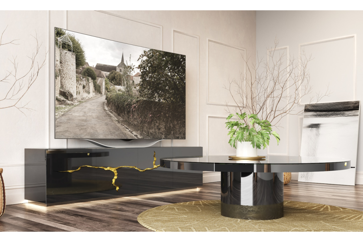 Mueble TV moderno de salón con mesa de comedor Franco Furniture colección Luxury 03