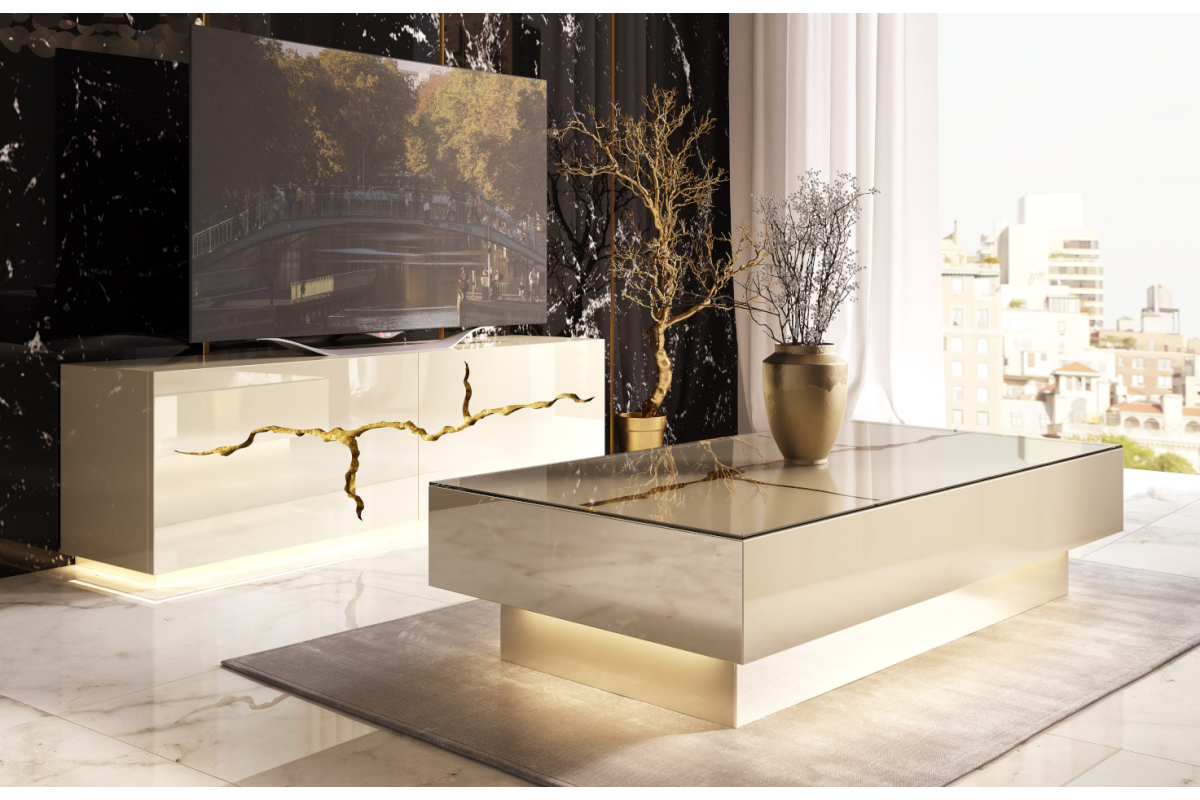 Mueble televisión moderno de salón y mesa de centro de comedor Franco Furniture colección Luxury 02