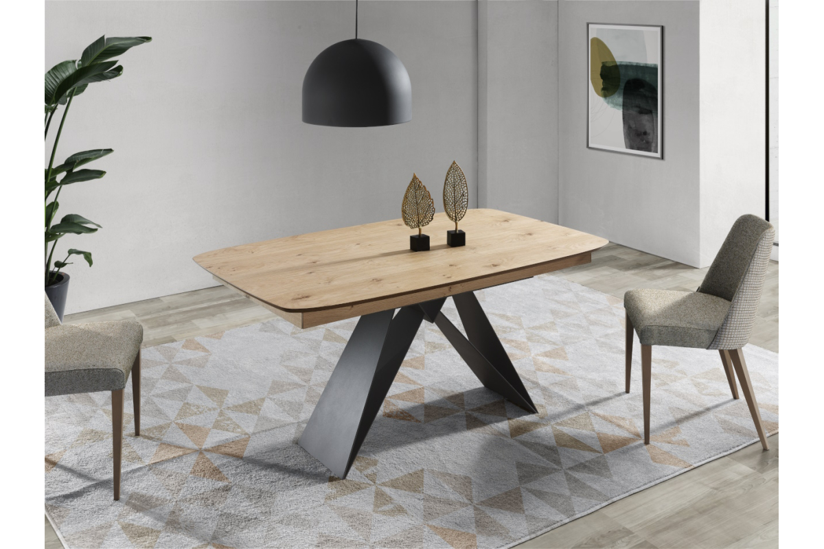 Mesa de comedor extensible y pata central metálica con diseño moderno modelo Yakka de Indesan