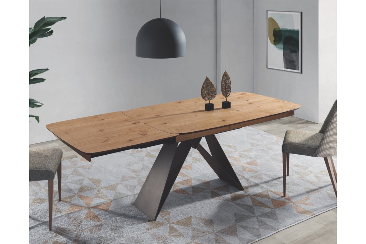 Mesa de salón extensible y pata central metálica con diseño moderno modelo Yakka de Indesan