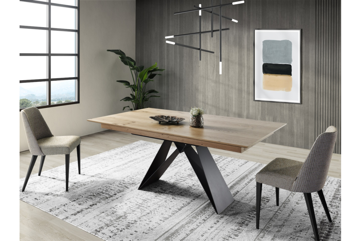 Mesa de comedor extensible y pata central metálica con diseño moderno modelo Anas de Indesan