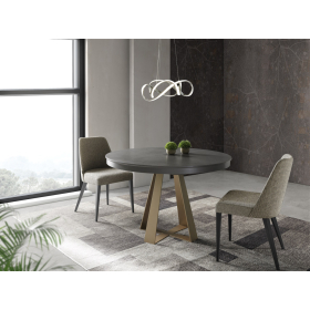 Mesa redonda extensible de comedor con diseño moderno tapa porcelánico modelo Delia de Indesan
