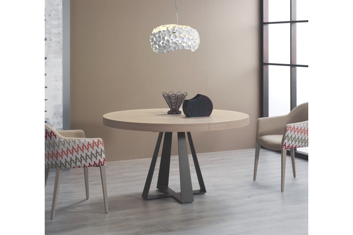Mesa redonda extensible de comedor con diseño moderno modelo Aura de Indesan