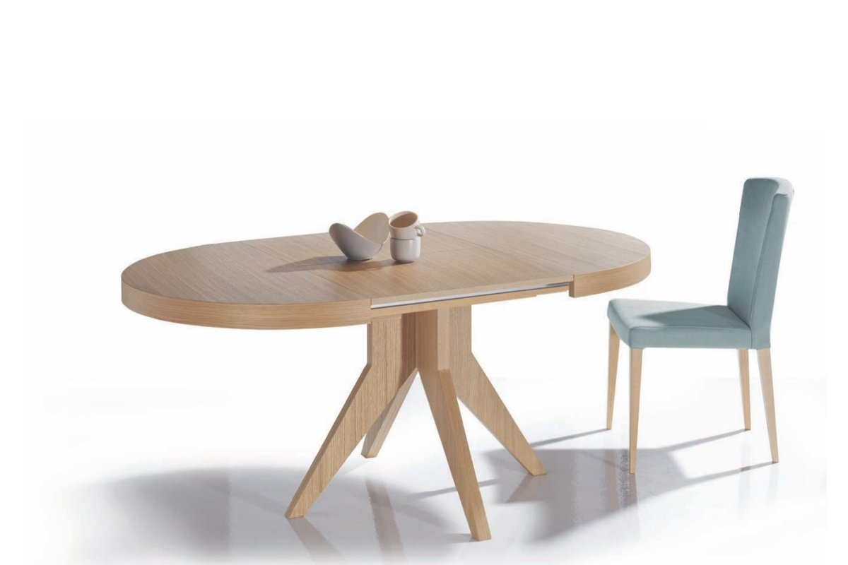 Detalle mesa redonda extensible de comedor con diseño moderno modelo Greta de Indesan