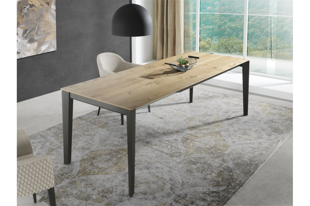 Detalle mesa de comedor extensible con diseño moderno modelo Geo de Indesan
