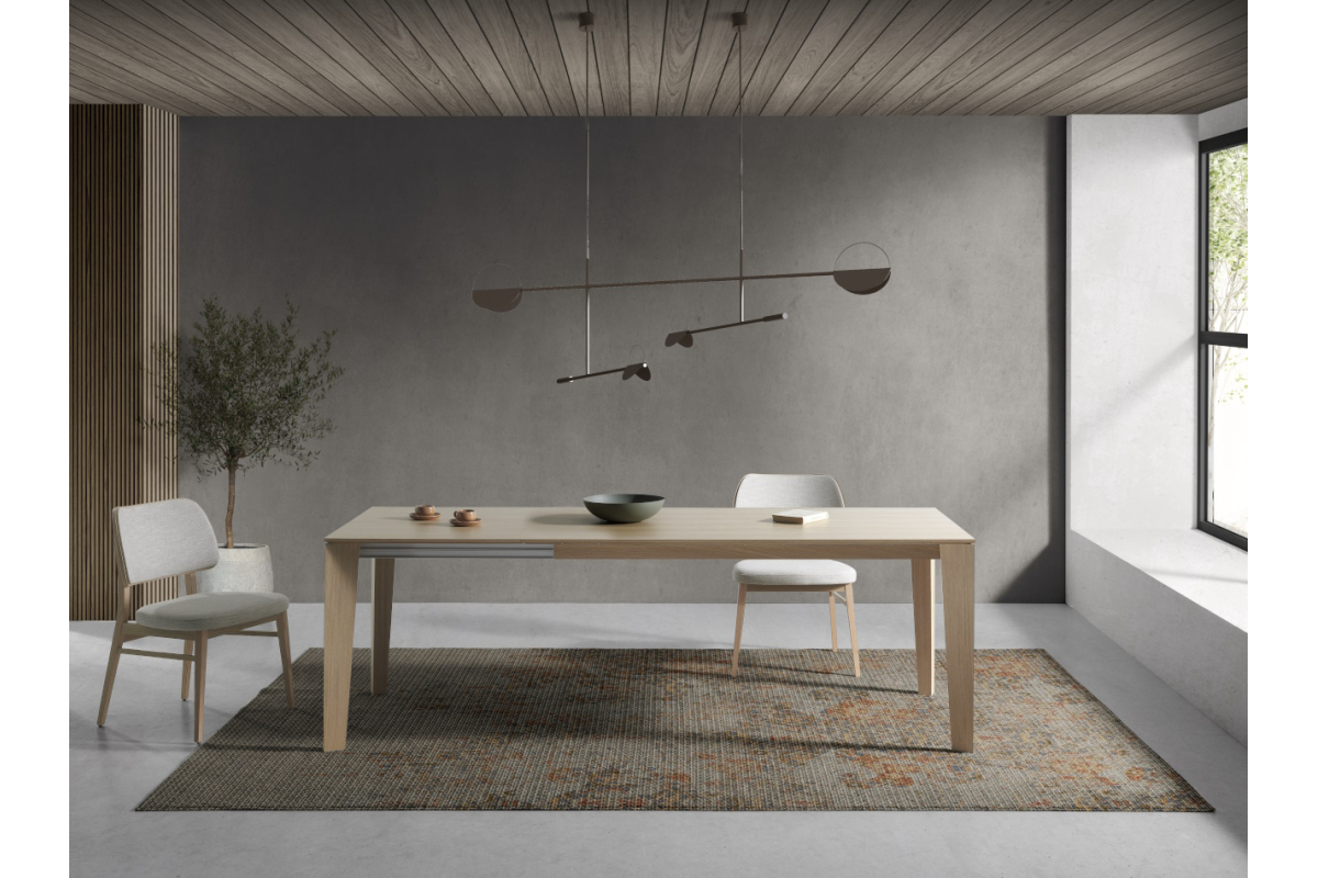 Detalle mesa de comedor extensible con diseño moderno modelo Geo de Indesan