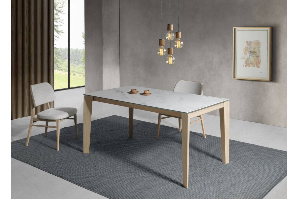Mesa de comedor extensible tapa porcelánico con diseño moderno modelo Geo de Indesan