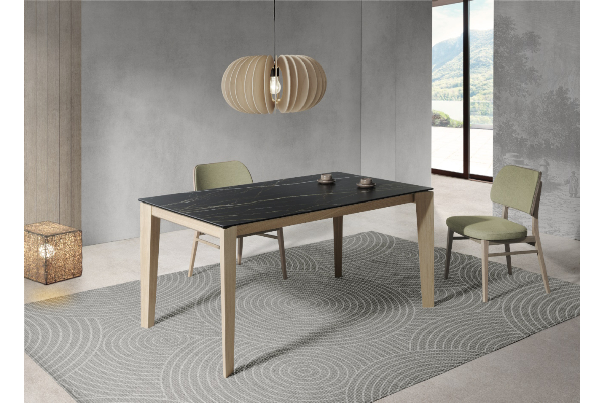 Mesa de comedor extensible tapa porcelánico con diseño moderno modelo Geo de Indesan