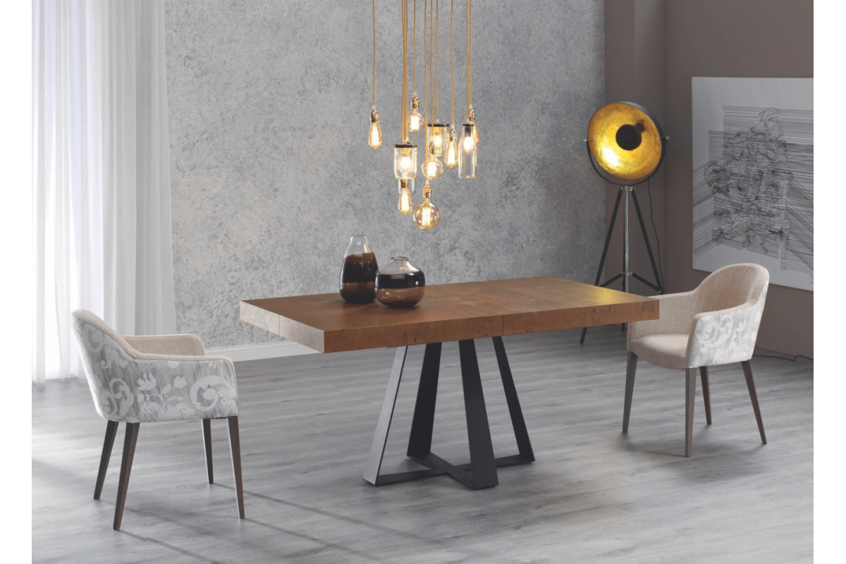 Mesa de comedor extensible y pata central metálica con diseño moderno modelo Cross de Indesan