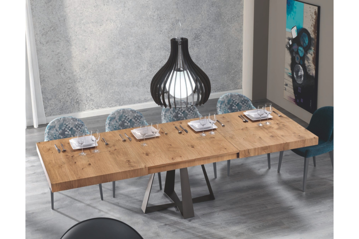 Mesa de comedor con extensible y pata central metálica con diseño moderno modelo Cross de Indesan