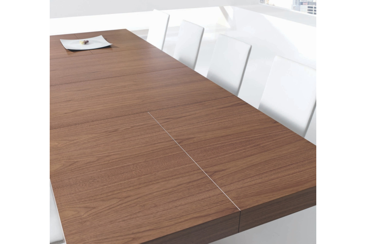Detalle mesa de comedor extensible y columna central con diseño moderno modelo Intempo de Indesan