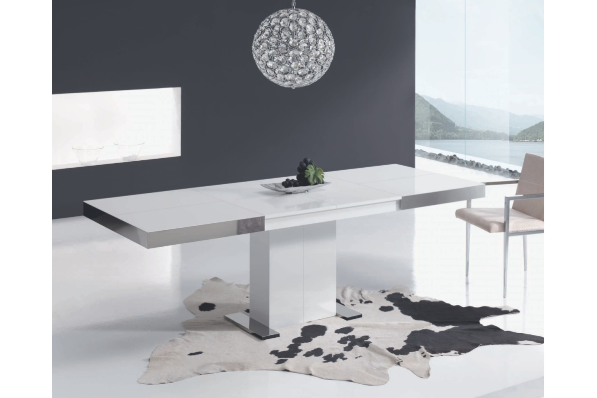 Mesa de comedor extensible tapa porcelánico y columna central con diseño moderno modelo Intempo de Indesan