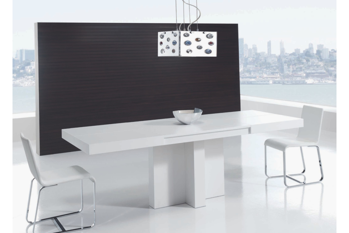 Detalle mesa de comedor extensible y columna central con diseño moderno modelo Totem de Indesan