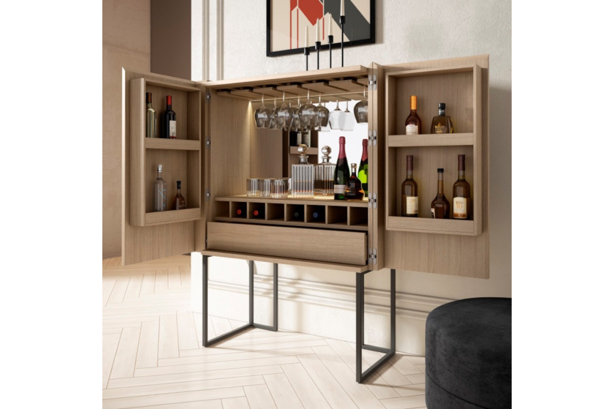 Detalle mueble aparador botellero con diseño moderno para salón A. Britos colección Ideas 718