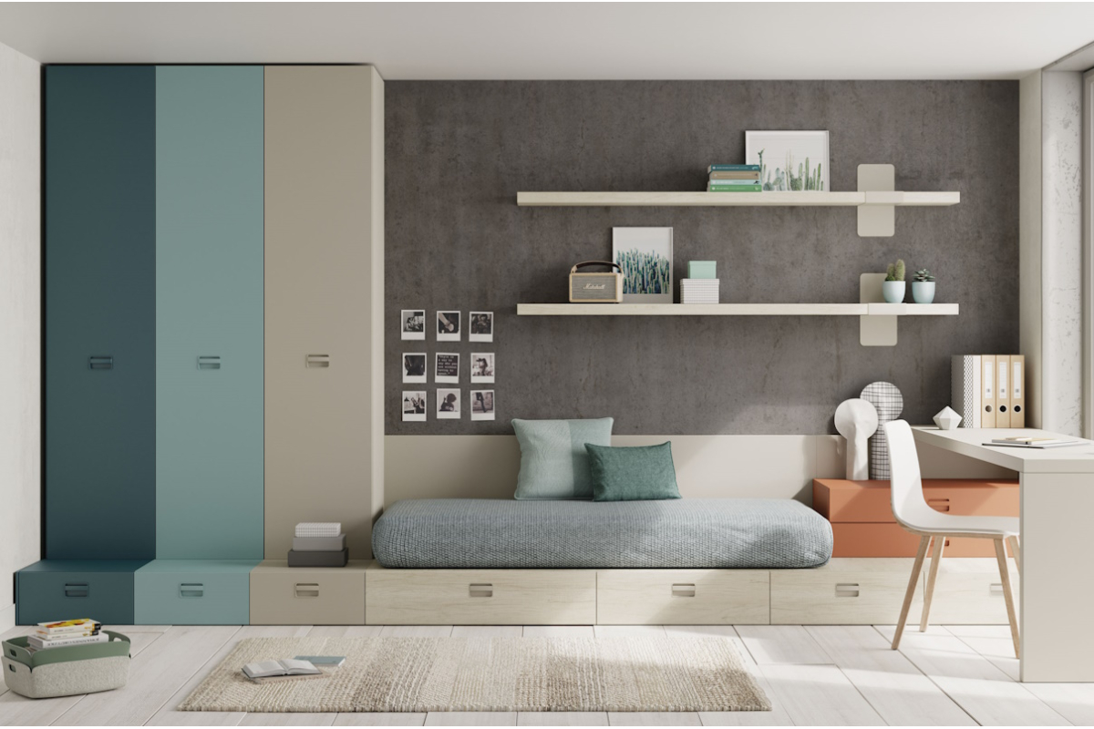 Dormitorio juvenil moderno cama individual de Lagrama 30