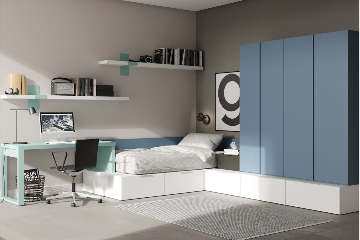 Dormitorio juvenil moderno cama individual de Lagrama 29