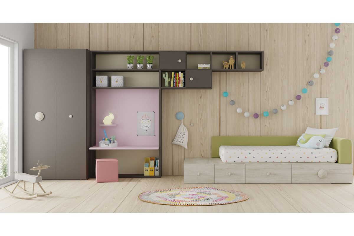 Dormitorio juvenil moderno cama individual de Lagrama 26