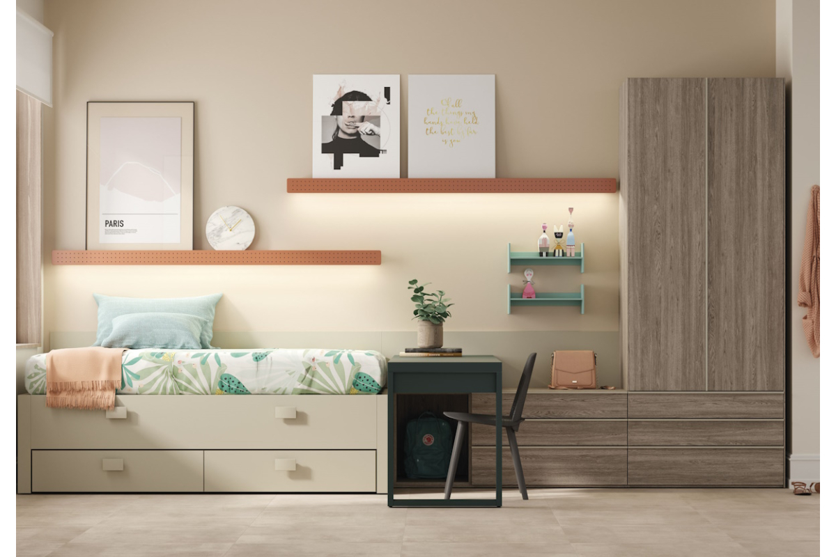 Dormitorio juvenil moderno cama compacta de Lagrama 21