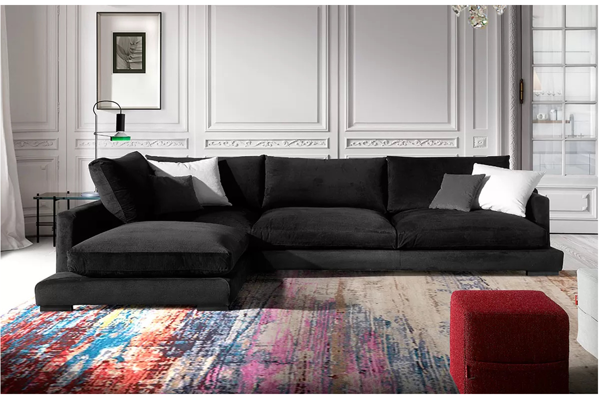 Sofá chaiselongue moderno con asientos fijos modelo Times diseño minimalista de Afos Sofás