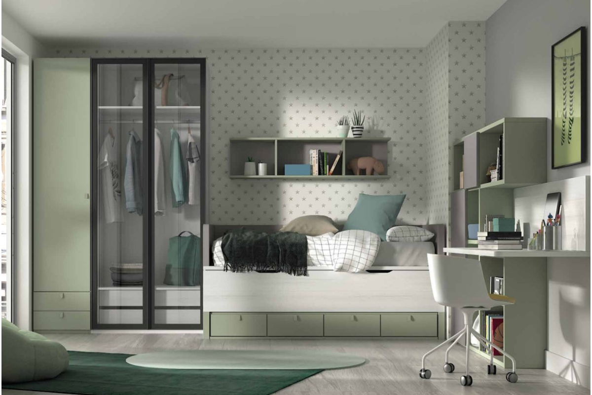 Dormitorio juvenil compacto composición F-003 de la firma Glicerio Chaves