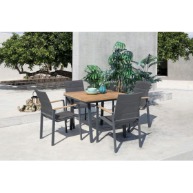 Conjunto de mesa modelo Lagos 253 y 4 sillas modelo Lagos 251 de terraza o jardín de Arkimueble