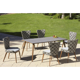 Conjunto de mesa modelo Florencia 247 y 6 sillas modelo Florencia 246 de terraza o jardín de Arkimueble