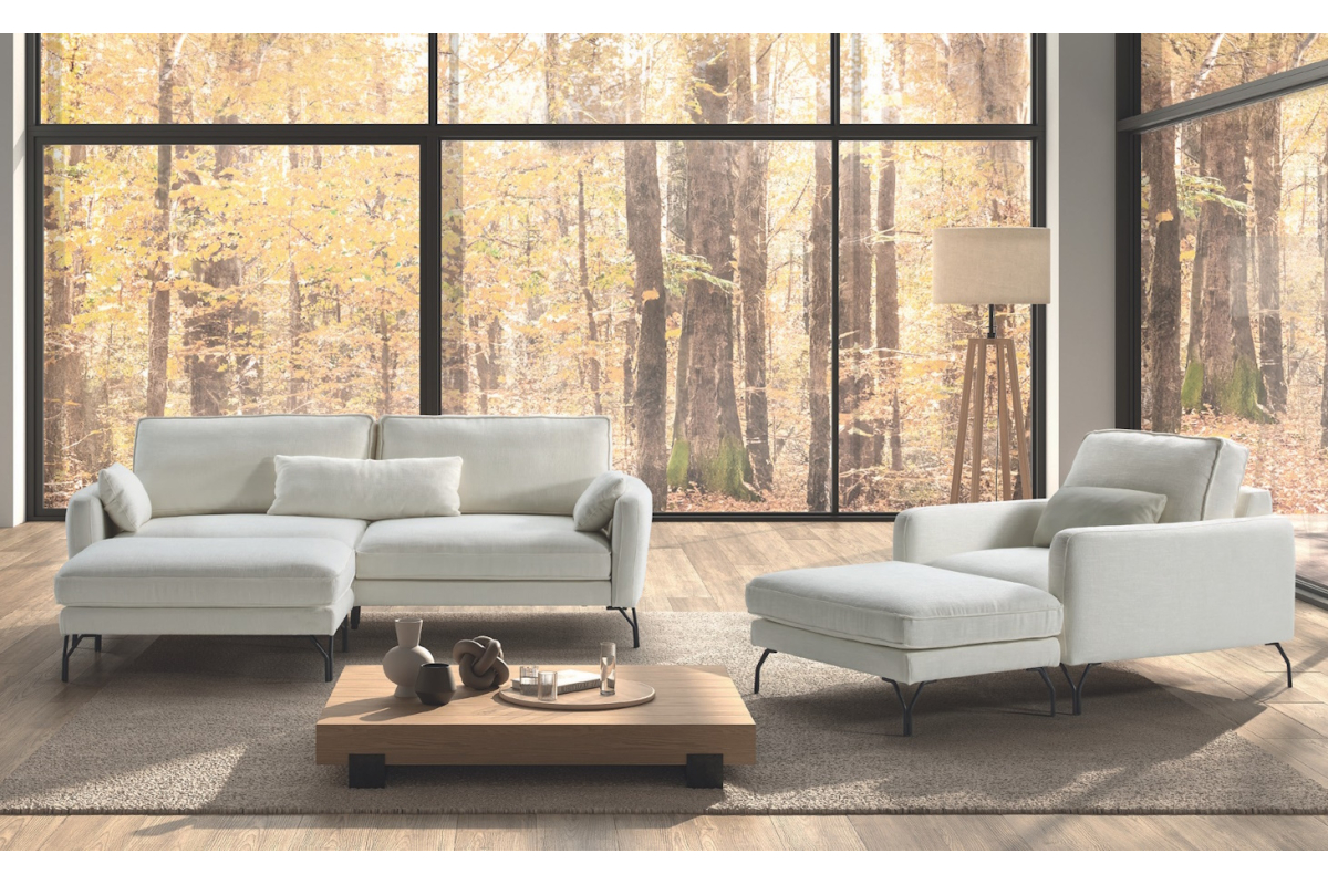 Sofá moderno modelo Michigan con asientos fijos y con diseño minimalista de Pedro Ortiz
