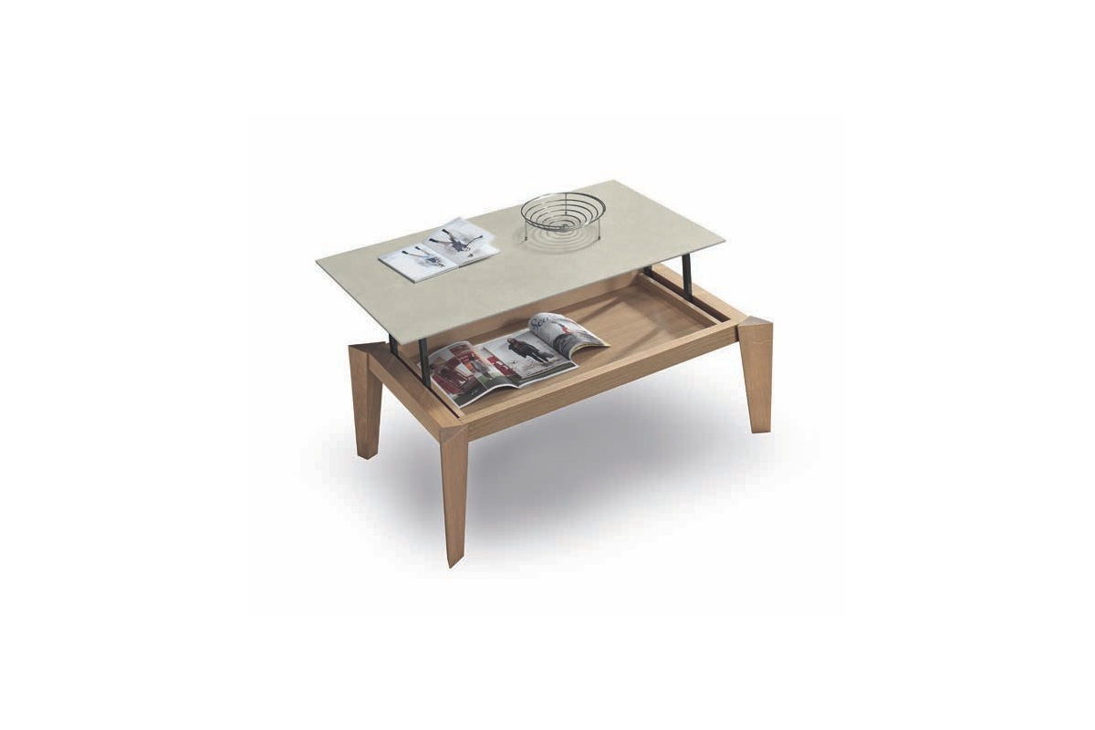 Detalle mesa de centro elevable tapa porcelánico modelo Geo de Indesan