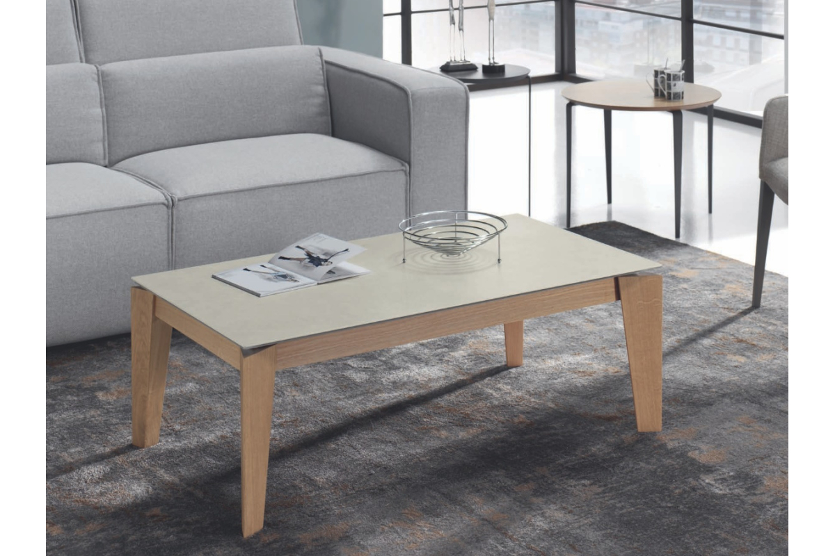 Mesa de centro elevable tapa porcelánico modelo Geo de Indesan