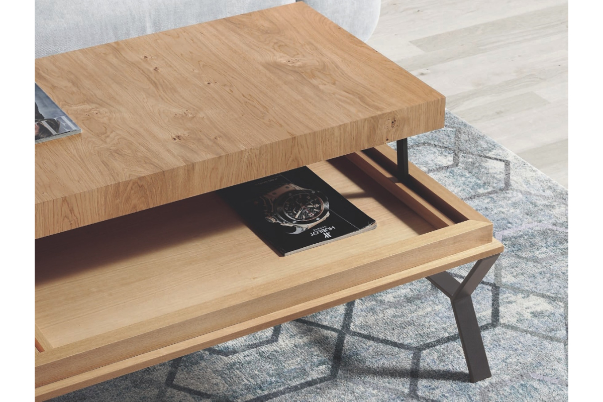 Detalle mesa de centro elevable modelo Zen de Indesan