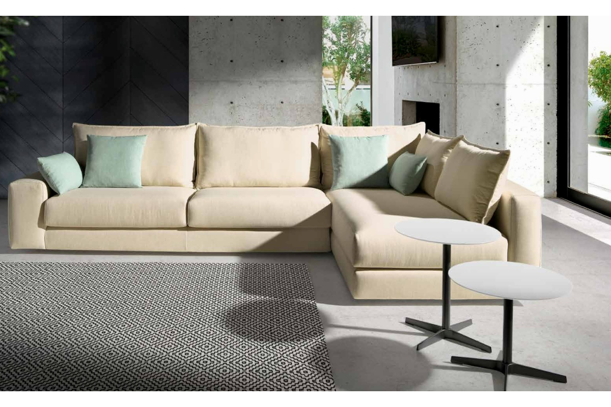 Sofá con chaiselongue con diseño moderno modelo Firenze y asientos fijos de Eneas by Xirivella