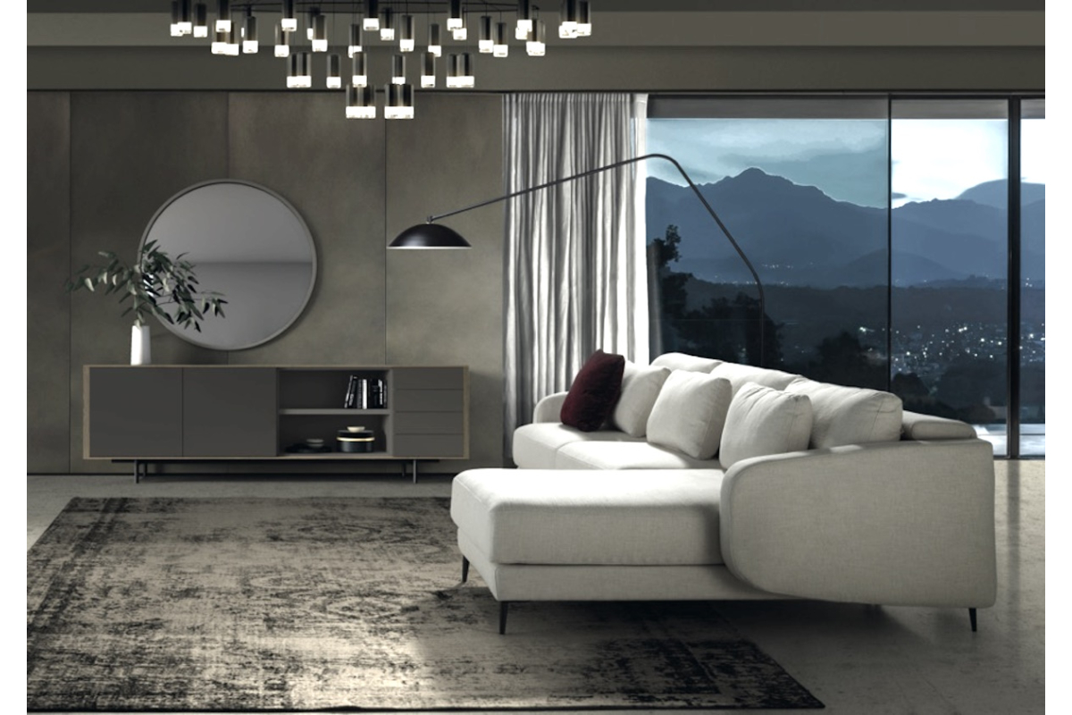 Sofá con chaiselongue moderno modelo Venice con diseño minimalista y asientos fijos de Eneas by Xirivella