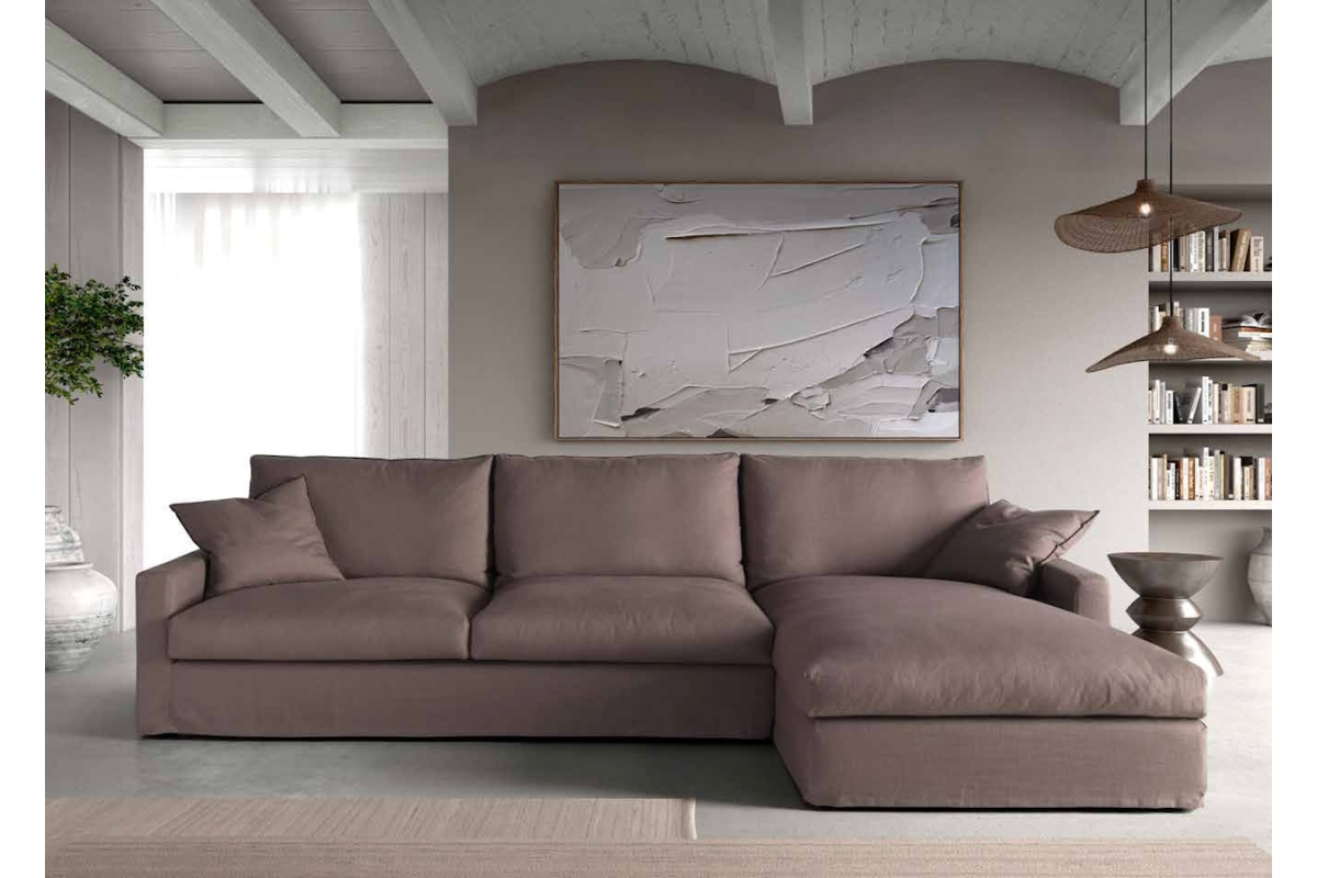 Sofá desenfundable con chaiselongue moderno modelo Versalles con asientos fijos de Eneas By Chirivella