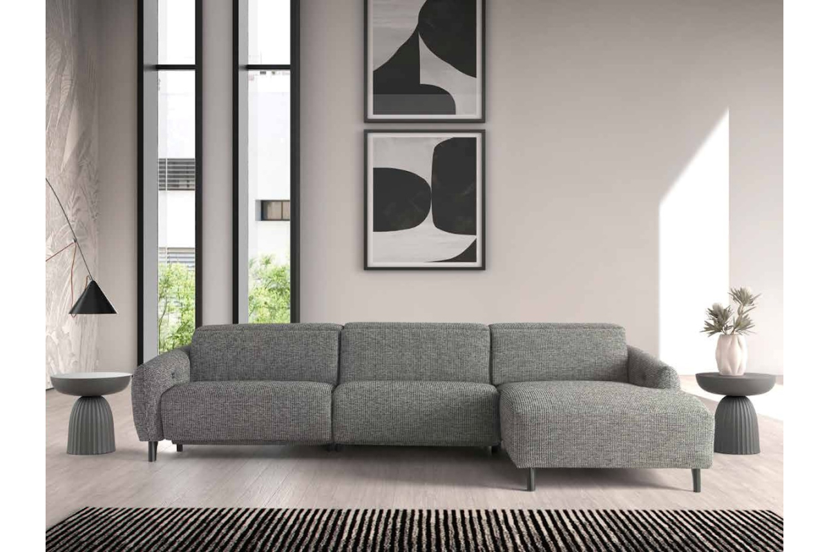 Sofá con chaiselongue moderno modelo Reims con diseño minimalista con asientos de relax eléctricos de Eneas by Xirivella