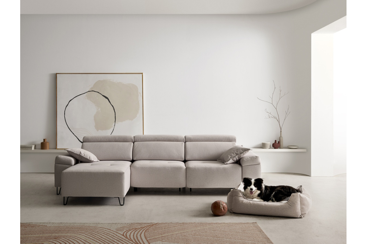Sofá chaiselongue con diseño moderno modelo Flow con asientos extraíbles de carro de Reyes Ordoñez