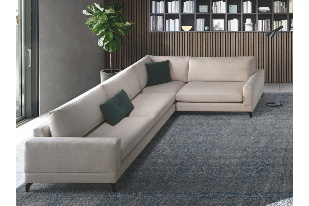 Sofá rinconera moderna modelo Bruselas con asientos fijos y con un diseño minimalista de Afos Sofás