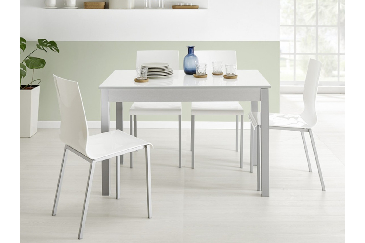 Mesa de cocina extensible moderna tapa de cristal modelo Atenas de Velasco