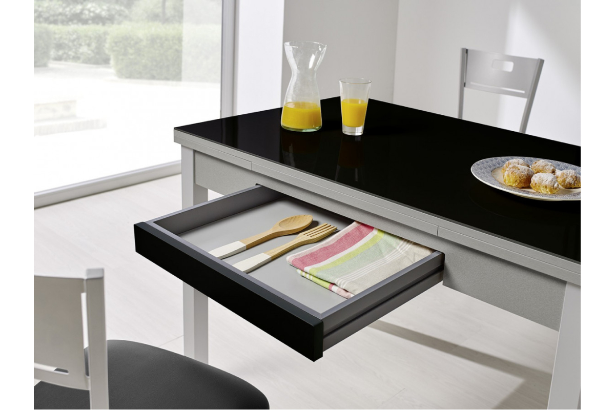 Mesa cocina extensible moderna cristal modelo Alba Cristal de Velasco