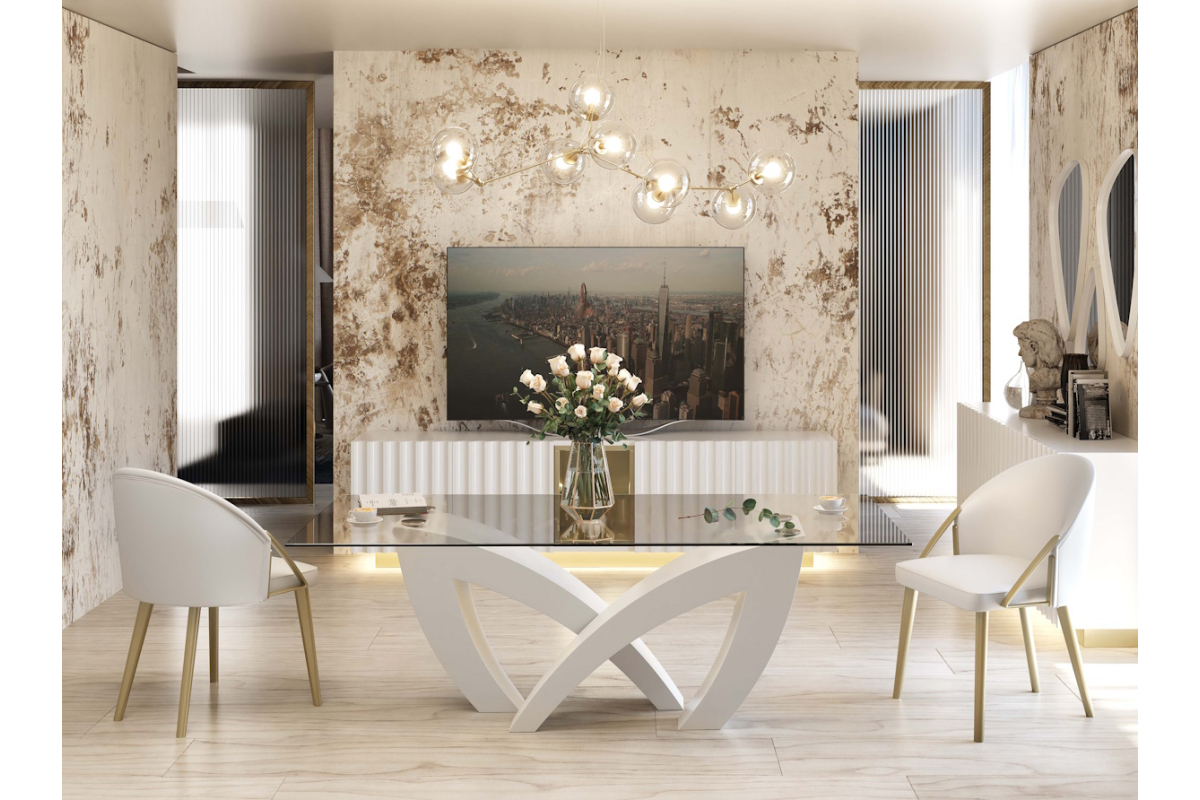 Mesa de comedor moderna tapa de cristal Marcio con diseño elegante y minimalista de Franco Furniture colección Orion