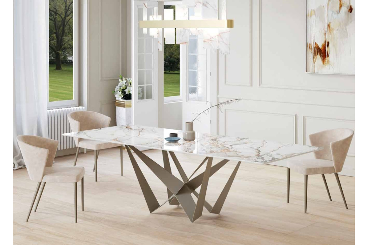Mesa de comedor moderna Adara con tapa de porcelánico con diseño elegante y minimalista Tadel Grup