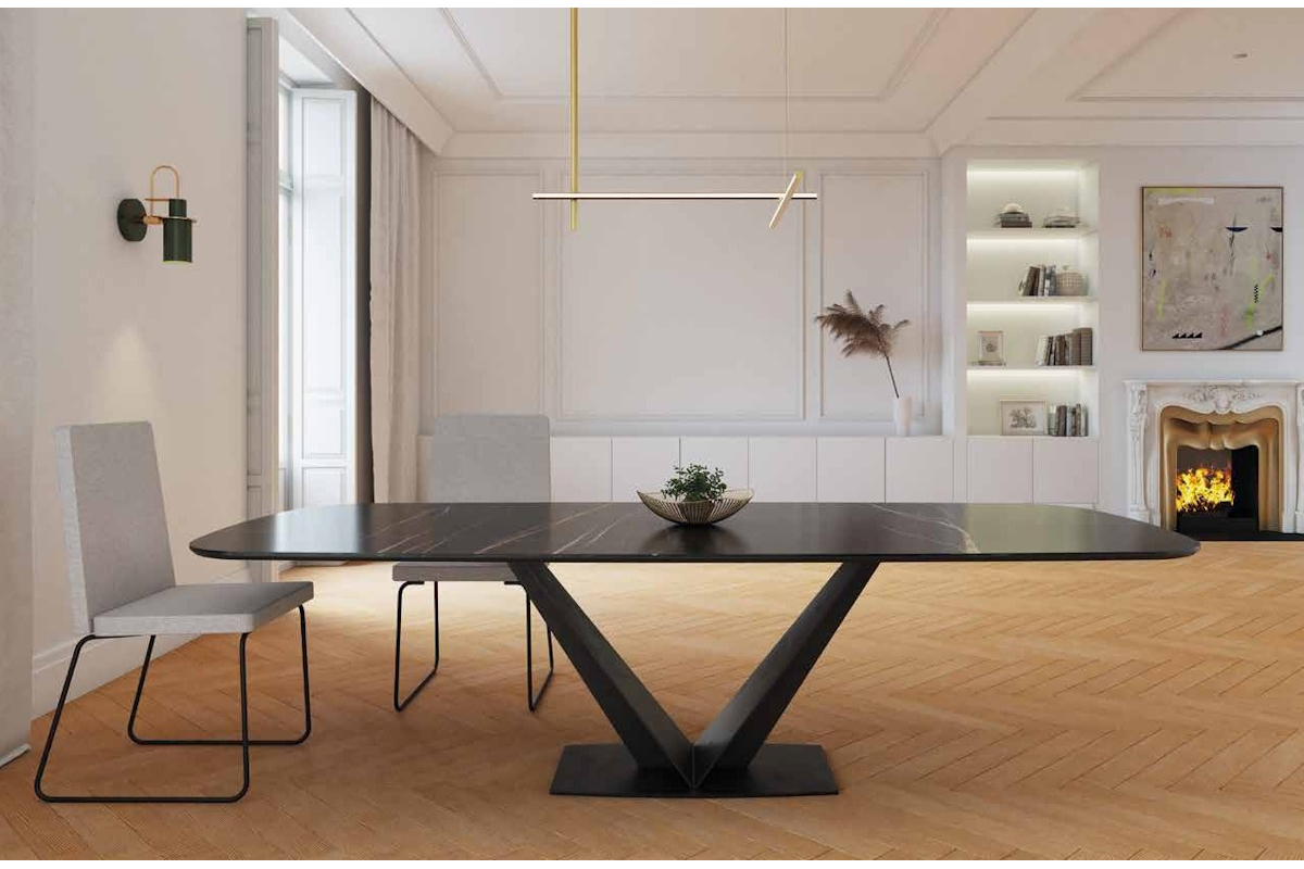 Mesa de comedor moderna tapa porcelánico modelo Noelia con diseño minimalista de Tadel Grup