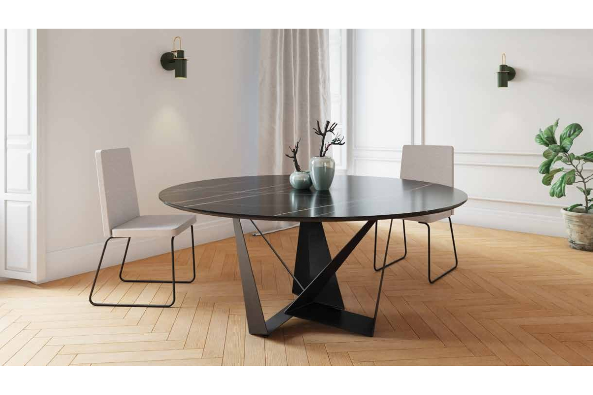 Mesa redonda de comedor moderna Adara tapa porcelánico con diseño elegante y minimalista de Tadel Grup