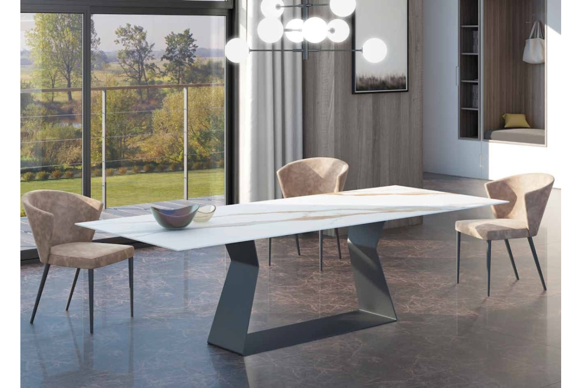 Mesa de comedor moderna tapa porcelánico modelo Nadia con diseño elegante y minimalista de Tadel Grup