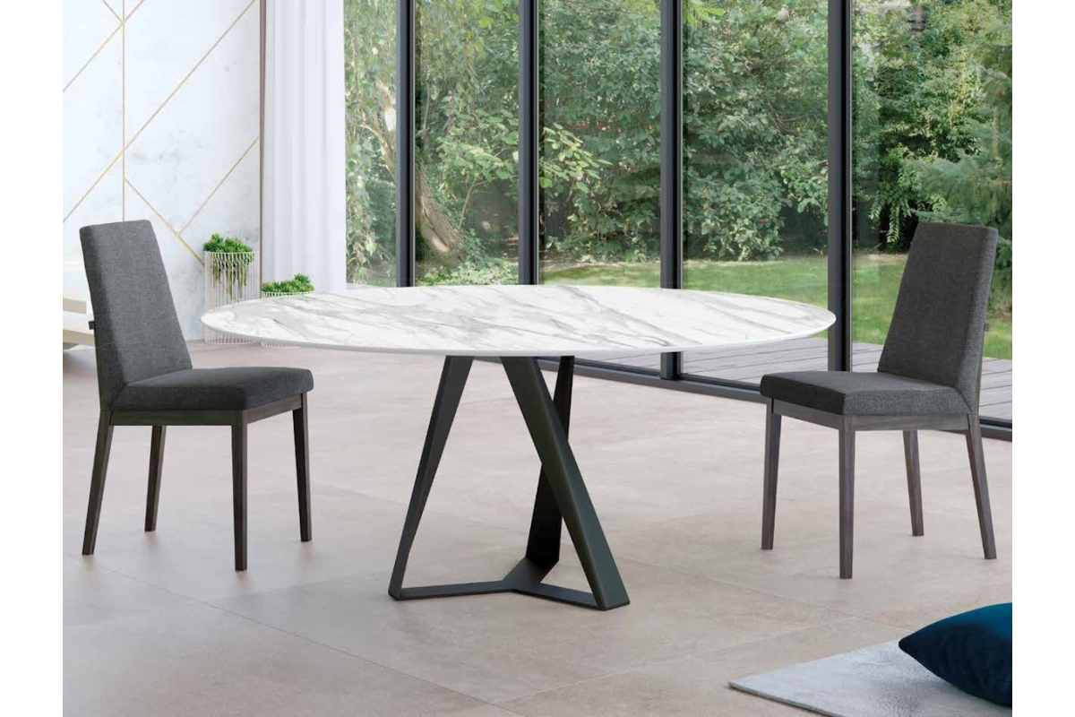 Mesa redonda de comedor moderna tapa de porcelánico Tryp con diseño minimalista Tadel Grup